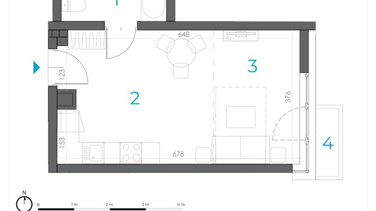 Rzut - Mieszkanie na sprzedaż 1 pokój o powierzchni 29,33 m² - numer 3.M.08 w Incepti Gaj 2