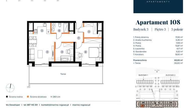 Rzut - Mieszkanie na sprzedaż 2 pokoje o powierzchni 60,05 m² - numer 108 w Apartamenty Marina Rogowo