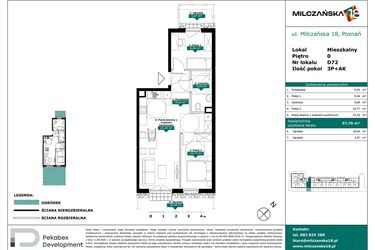 Rzut - Mieszkanie na sprzedaż 3 pokoje o powierzchni 57,7 m² - numer D72 w Milczańska 18