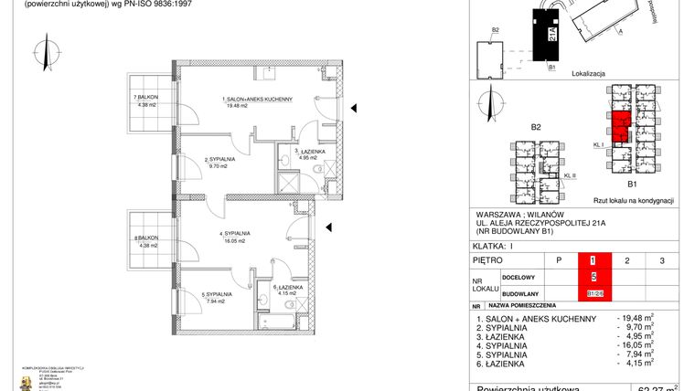 Rzut - Mieszkanie na sprzedaż 4 pokoje o powierzchni 62,27 m² - numer 5 w RZ21