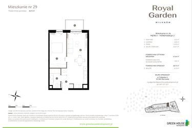 Rzut - Mieszkanie na sprzedaż 2 pokoje o powierzchni 47,66 m² - numer M.29 w Royal Garden Wilanów
