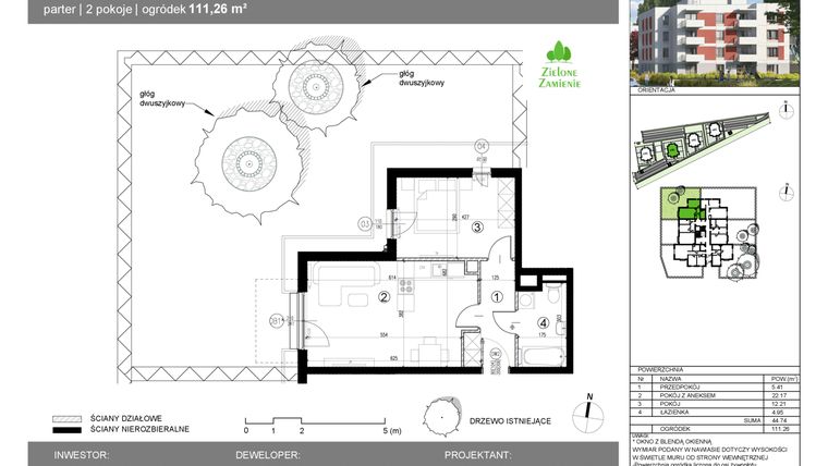 Rzut - Mieszkanie na sprzedaż 2 pokoje o powierzchni 44,74 m² - numer 14G.28 w Zielone Zamienie X
