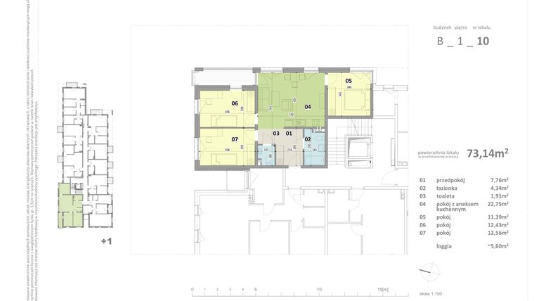 Rzut - Mieszkanie na sprzedaż 4 pokoje o powierzchni 73,14 m² - numer B.10 w Federowicza – Ruczaj Park