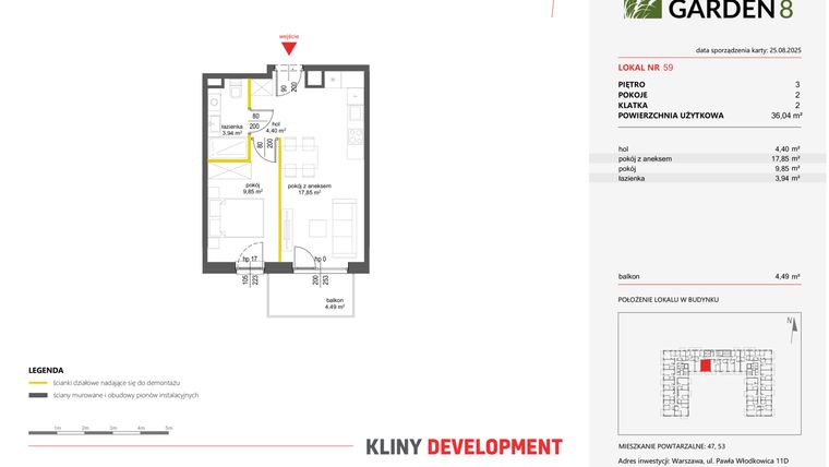 Rzut - Mieszkanie na sprzedaż 2 pokoje o powierzchni 36,04 m² - numer 59 w Nova Viva Garden 8