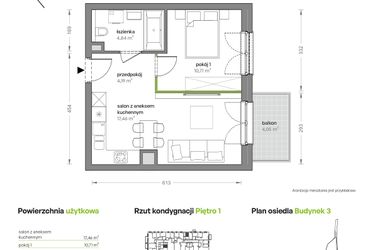 Rzut - Mieszkanie na sprzedaż 2 pokoje o powierzchni 37,2 m² - numer B3/B/09 w Ceglana Park