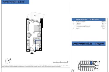 Rzut - Mieszkanie na sprzedaż 1 pokój o powierzchni 29,18 m² - numer B.1.06 w Wind Yacht