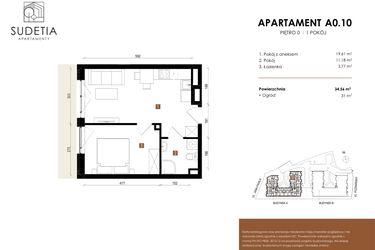 Rzut - Mieszkanie na sprzedaż 2 pokoje o powierzchni 34,56 m² - numer A 0.10 w Apartamenty Sudetia