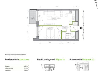 Rzut - Mieszkanie na sprzedaż 2 pokoje o powierzchni 40,38 m² - numer L2/13/105 w Legnicka Vita