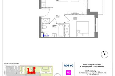 Rzut - Mieszkanie na sprzedaż 2 pokoje o powierzchni 37,93 m² - numer MLAC/B/1/6 w Metro Life Apartamenty CD