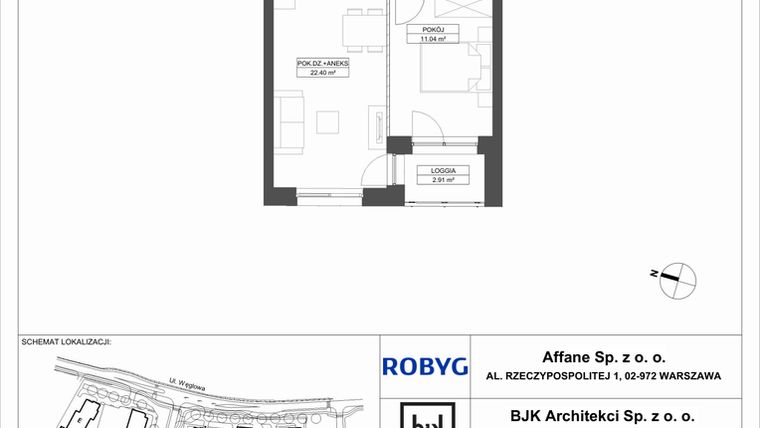 Rzut - Mieszkanie na sprzedaż 2 pokoje o powierzchni 43,86 m² - numer A.2M10 w WENDY