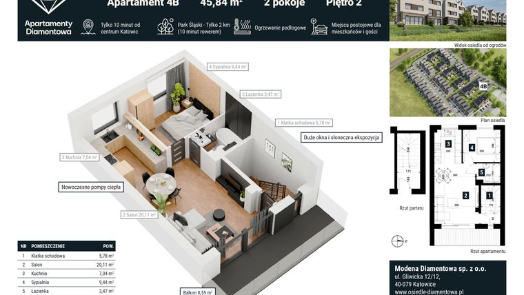 Rzut - Mieszkanie na sprzedaż 2 pokoje o powierzchni 54,17 m² - numer 4B w Apartamenty Diamentowa