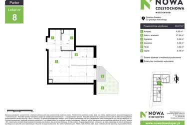 Rzut - Mieszkanie na sprzedaż 2 pokoje o powierzchni 49,47 m² - numer M8 w Nowa Częstochowa Mościckiego