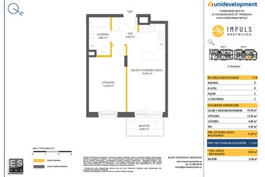 Rzut - Mieszkanie na sprzedaż 2 pokoje o powierzchni 41,89 m² - numer B/118 w Impuls Marywilska