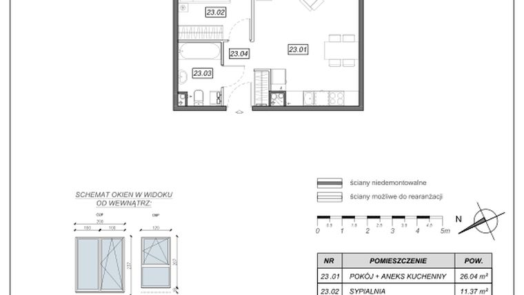 Rzut - Mieszkanie na sprzedaż 2 pokoje o powierzchni 45,5 m² - numer 4.B.23 w Nowe Południe bud. 4