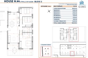 Rzut - Mieszkanie na sprzedaż 3 pokoje o powierzchni 129 m² - numer 44 w Velapi II - Murcia