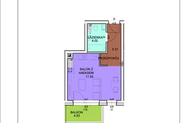 Rzut - Mieszkanie na sprzedaż 1 pokój o powierzchni 26,92 m² - numer A31 w Osiedle Zuchów