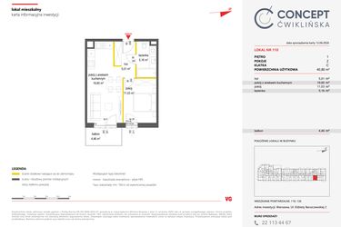 Rzut - Mieszkanie na sprzedaż 2 pokoje o powierzchni 40,8 m² - numer 110 w Concept Ćwiklińska