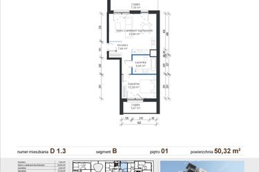 Rzut - Mieszkanie na sprzedaż 2 pokoje o powierzchni 50,32 m² - numer D 1.3 w Nowe Zabłocie