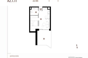 Rzut - Mieszkanie na sprzedaż 1 pokój o powierzchni 32,06 m² - numer A2.1.11 w Belg Apartamenty etap II