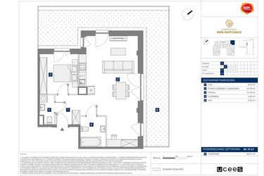 Rzut - Mieszkanie na sprzedaż 2 pokoje o powierzchni 60,1 m² - numer H18 w Apartamenty Park Matecznego Etap 2.2