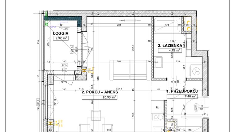Rzut - Mieszkanie na sprzedaż 1 pokój o powierzchni 30,08 m² - numer B3 w Nowe Centrum Południowe etap IV