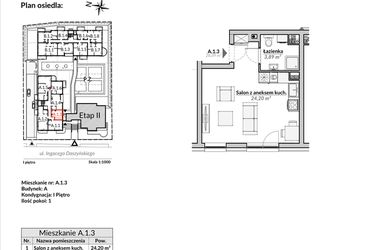 Rzut - Mieszkanie na sprzedaż 1 pokój o powierzchni 28,09 m² - numer A.1.3 w Nowa Fregata