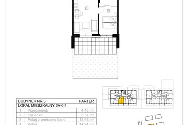 Rzut - Mieszkanie na sprzedaż 2 pokoje o powierzchni 43,09 m² - numer 3A-0.4 w Gardenia Pogodno