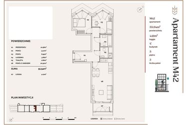 Rzut - Mieszkanie na sprzedaż 3 pokoje o powierzchni 55,94 m² - numer C.42 w Młyny Mogilska