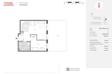 Rzut - Mieszkanie na sprzedaż 2 pokoje o powierzchni 55,94 m² - numer A3.100.M04 w Mieszkaj w mieście - Ogrody Glogera