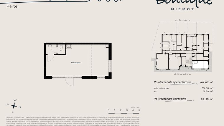 Rzut - Lokal użytkowy na sprzedaż 2 pokoje o powierzchni 40,07 m² - numer U3 w Boutique NIEMCZ