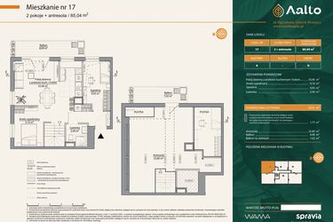 Rzut - Mieszkanie na sprzedaż 2 pokoje o powierzchni 85,04 m² - numer A.17 w Aalto