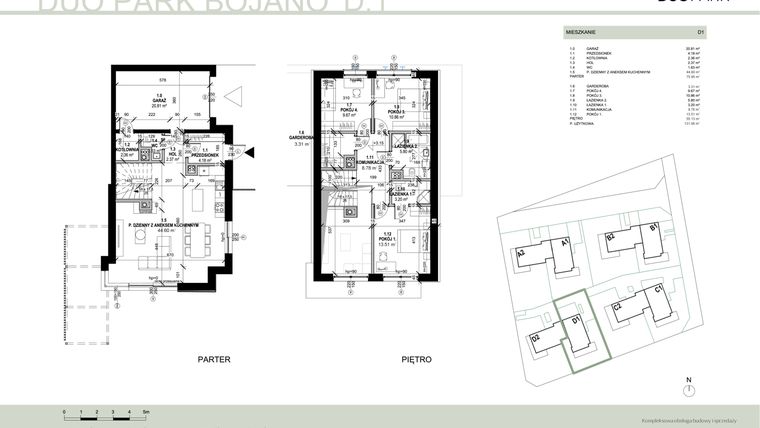 Rzut - Dom na sprzedaż 4 pokoje o powierzchni 131,08 m² - numer D1 w DUO Park Bojano