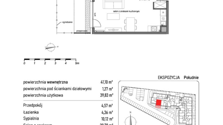 Rzut - Mieszkanie na sprzedaż 2 pokoje o powierzchni 41,1 m² - numer 1.1.2. w Dywizjonu 303