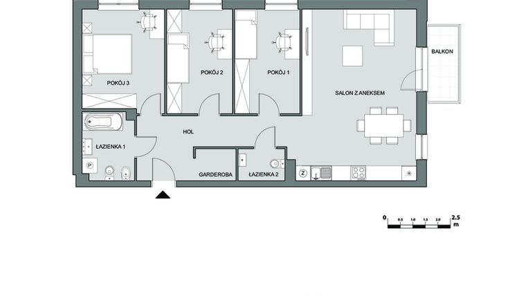Rzut - Mieszkanie na sprzedaż 4 pokoje o powierzchni 86,55 m² - numer A2.2 w Osiedle Aleksandria II