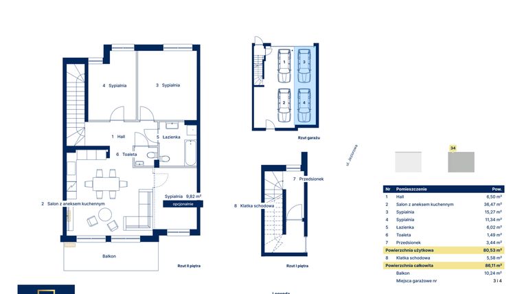 Rzut - Mieszkanie na sprzedaż 4 pokoje o powierzchni 80,53 m² - numer 34 w Nova Jeziorowa 2