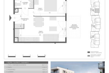 Rzut - Mieszkanie na sprzedaż 2 pokoje o powierzchni 40,06 m² - numer 49 w Monsa bud. E