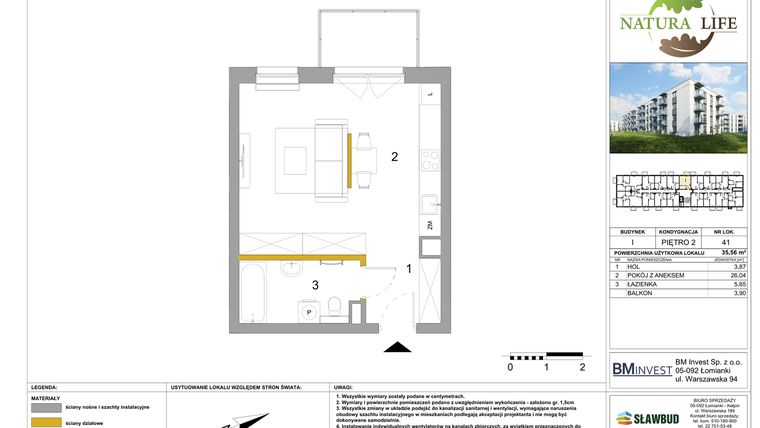Rzut - Mieszkanie na sprzedaż 1 pokój o powierzchni 35,56 m² - numer I.41 w Osiedle Natura Life budynki GHI