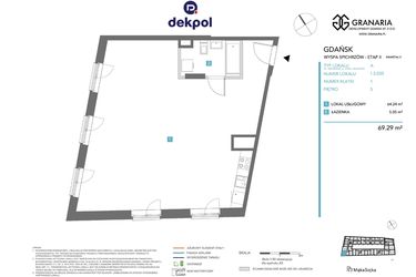 Rzut - Mieszkanie na sprzedaż 1 pokój o powierzchni 69,29 m² - numer 1.3.035 w Granaria