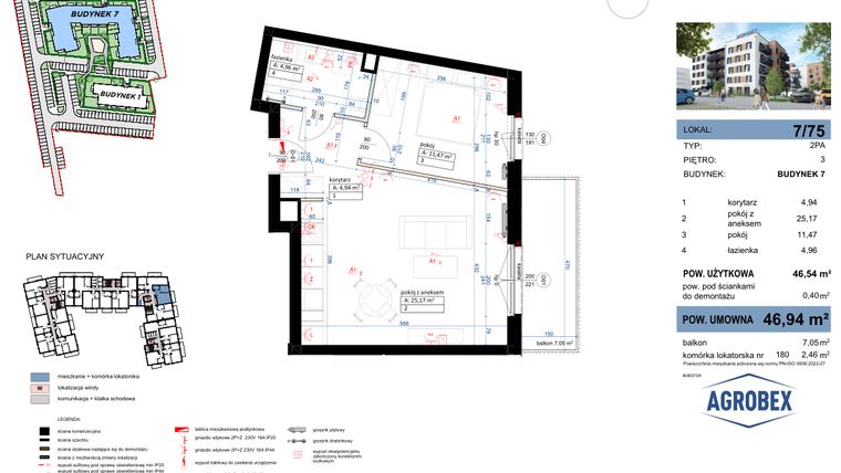 Rzut - Mieszkanie na sprzedaż 2 pokoje o powierzchni 46,94 m² - numer 7/75 w Nove Garby