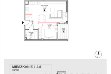Rzut - Mieszkanie na sprzedaż 2 pokoje o powierzchni 49,34 m² - numer 1.2.5 w Zakątek Harmonia III