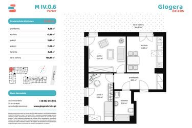 Rzut - Mieszkanie na sprzedaż 3 pokoje o powierzchni 51,96 m² - numer M IV.0.6 w Glogera Bricks