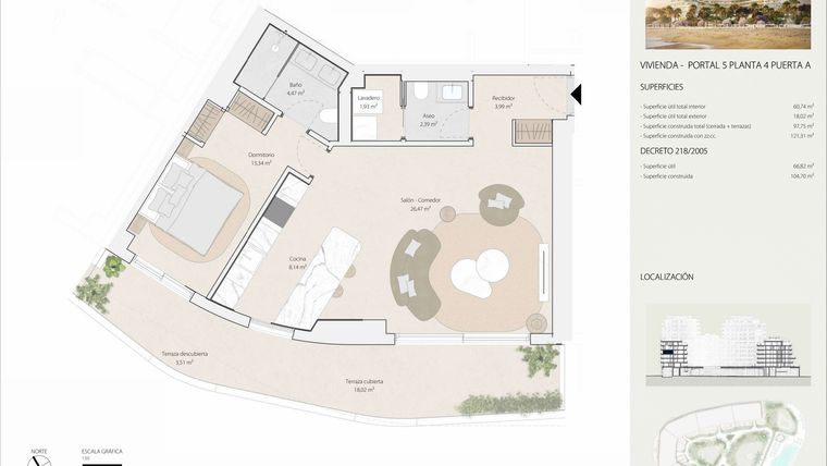 Rzut - Mieszkanie na sprzedaż 1 pokój o powierzchni 97,32 m² - numer P5P4A w Termica Beach