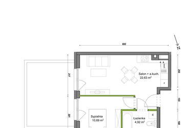 Rzut - Mieszkanie na sprzedaż 2 pokoje o powierzchni 38,24 m² - numer F1/C/01 w Orawska Vita