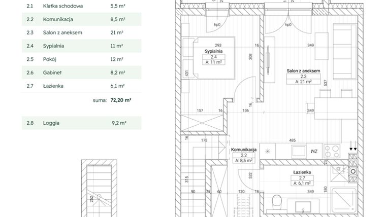 Rzut - Mieszkanie na sprzedaż 4 pokoje o powierzchni 72,2 m² - numer A4M8 w Nefrytowa Park