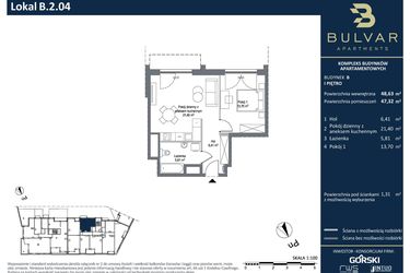 Rzut - Mieszkanie na sprzedaż 2 pokoje o powierzchni 47,32 m² - numer B.2.04 w Bulvar Apartments - etap II
