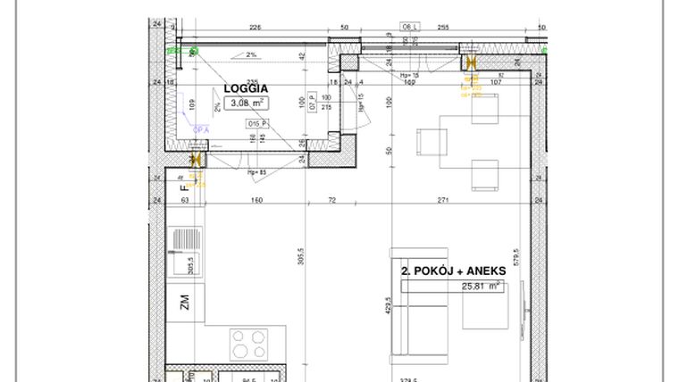 Rzut - Mieszkanie na sprzedaż 1 pokój o powierzchni 37,07 m² - numer B38 w Nowe Centrum Południowe etap IV