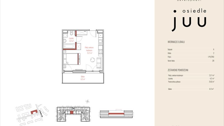 Rzut - Mieszkanie na sprzedaż 1 pokój o powierzchni 29,92 m² - numer A.M028 w Osiedle Juu