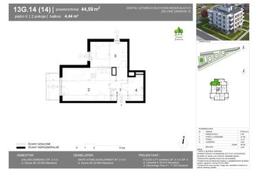 Rzut - Mieszkanie na sprzedaż 2 pokoje o powierzchni 44,59 m² - numer 13G.14 w Zielone Zamienie X