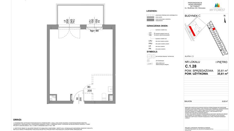 Rzut - Mieszkanie na sprzedaż 1 pokój o powierzchni 35,61 m² - numer C.1.28 w My Forest - Apartamenty inwestycyjne