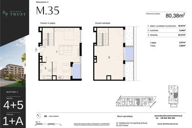 Rzut - Mieszkanie na sprzedaż 1 pokój o powierzchni 80,38 m² - numer C - M.35 w Dzielnica Trust
